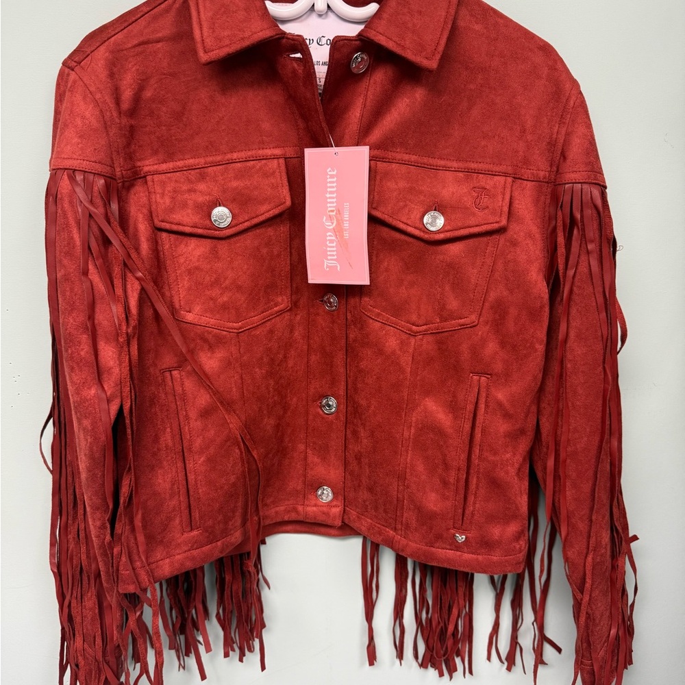 Juicy Couture Red Jean Jacket with Fringe